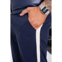 Pantaloni bleumarin cu dunga alba, snur in talie si elastic la glezne  - 5