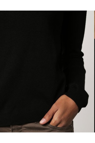 Bluza casual neagra cu insertii de piele  - 1