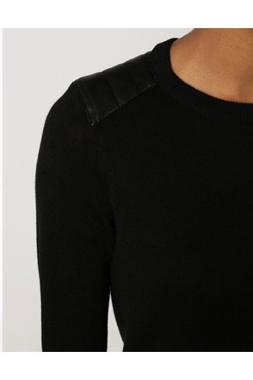 Bluza casual neagra cu insertii de piele  - 3