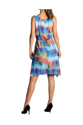 Rochie albastra din voal cu imprimeu multicolor  - 2