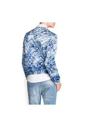 Bomber jacket alba cu imprimeu floral albastru  - 2