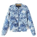 Bomber jacket alba cu imprimeu floral albastru  - 3