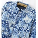 Bomber jacket alba cu imprimeu floral albastru  - 4
