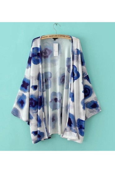 Kimono alb si imprimeu albastru  - 4
