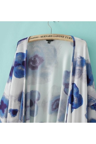 Kimono alb si imprimeu albastru  - 6
