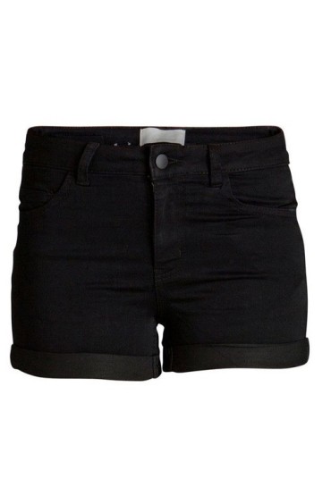 Pantaloni scurti negru elastici cu talie medie  - 2