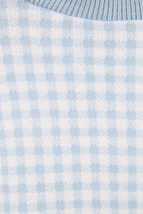 Pulover crop-top alb cu imprimeu albastru deschis  - 5