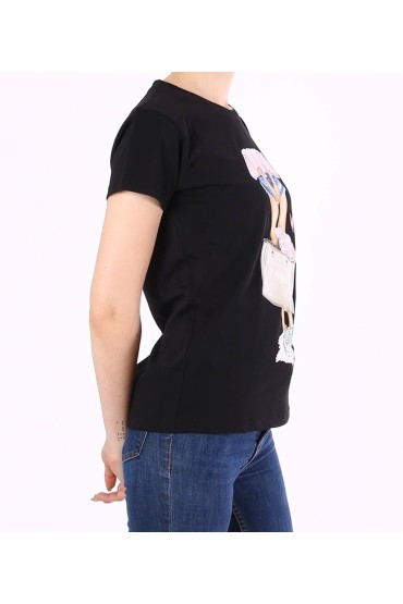 Tricou negru casual cu imprimeu fetita  - 2
