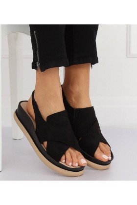 Sandale negre casual, cu barete late  - 1