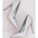 Pantofi cu toc, argintiu cameleon din imitatie piele de sarpe  - 4
