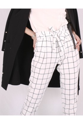 Pantaloni albi cu patrate de culoare neagra Raspberry - 2