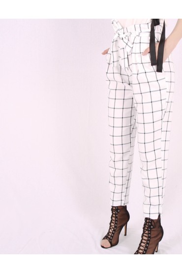 Pantaloni albi cu patrate de culoare neagra Raspberry - 4