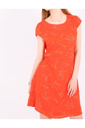 Rochie de vara portocalie cu imprimeu floral  - 1
