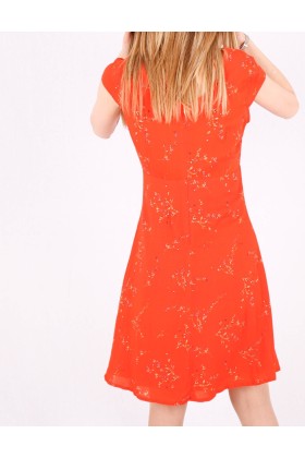 Rochie de vara portocalie cu imprimeu floral  - 4
