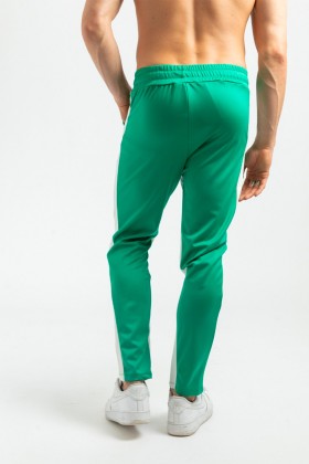 Pantaloni casual verzi cu dunga alba, snur in talie si fermoar la glezne  - 4