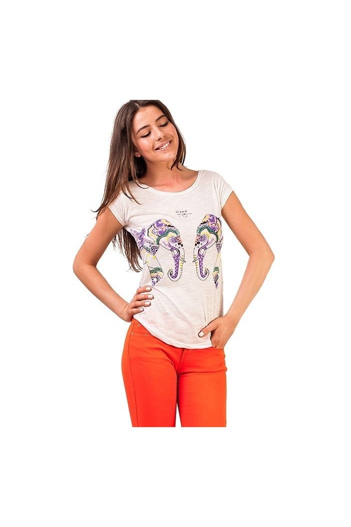 Tricou imprimat cu elefanti colorati  - 1