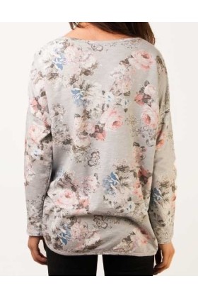 Bluza gri cu imprimeu floral  - 1