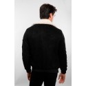 Jacheta neagra din material catifelat cu guler din blana alba Frilivin - 3